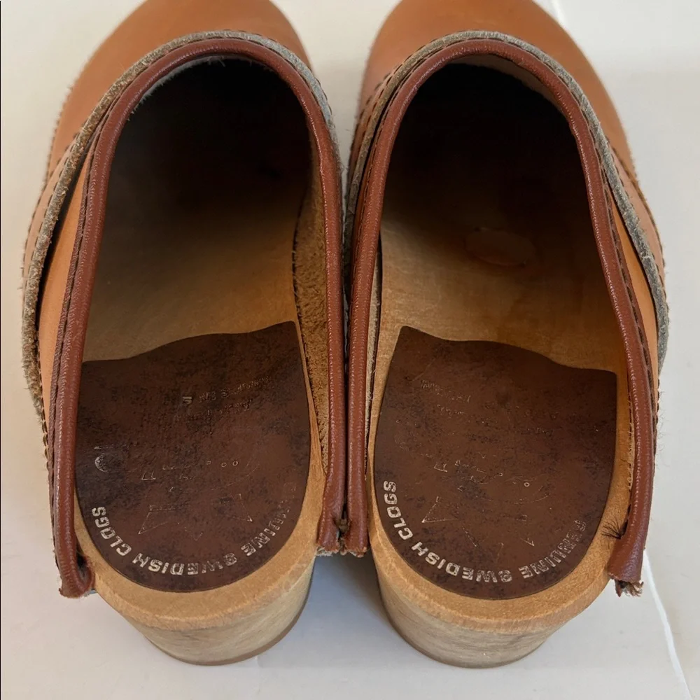 Vintage Lofsko genuine Swedish clogs wooden clog cognac colored leather size 35 - Picture 4 of 16